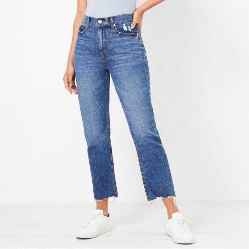 LOFT | Curvy High Waist Straight Crop Women’s Jeans Frayed Hems Size 28